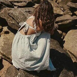 new FREE PEOPLE POPPY MIDI DRESS IN SMOKE M (light blue)